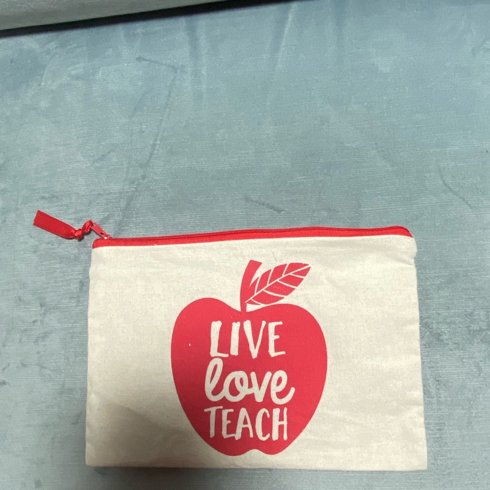 NWOT Red and White Teacher's Zipper Pouch “Live,Love,Teach”